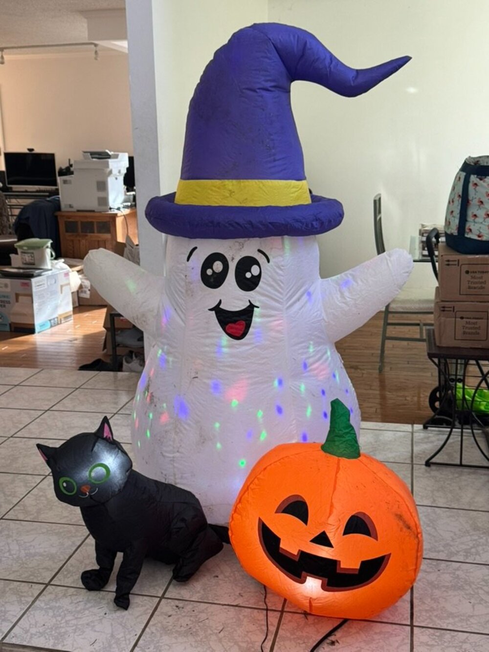 5ft GOOSH Halloween Inflatable Ghost With Cat & Pumpkin - Purple Hat